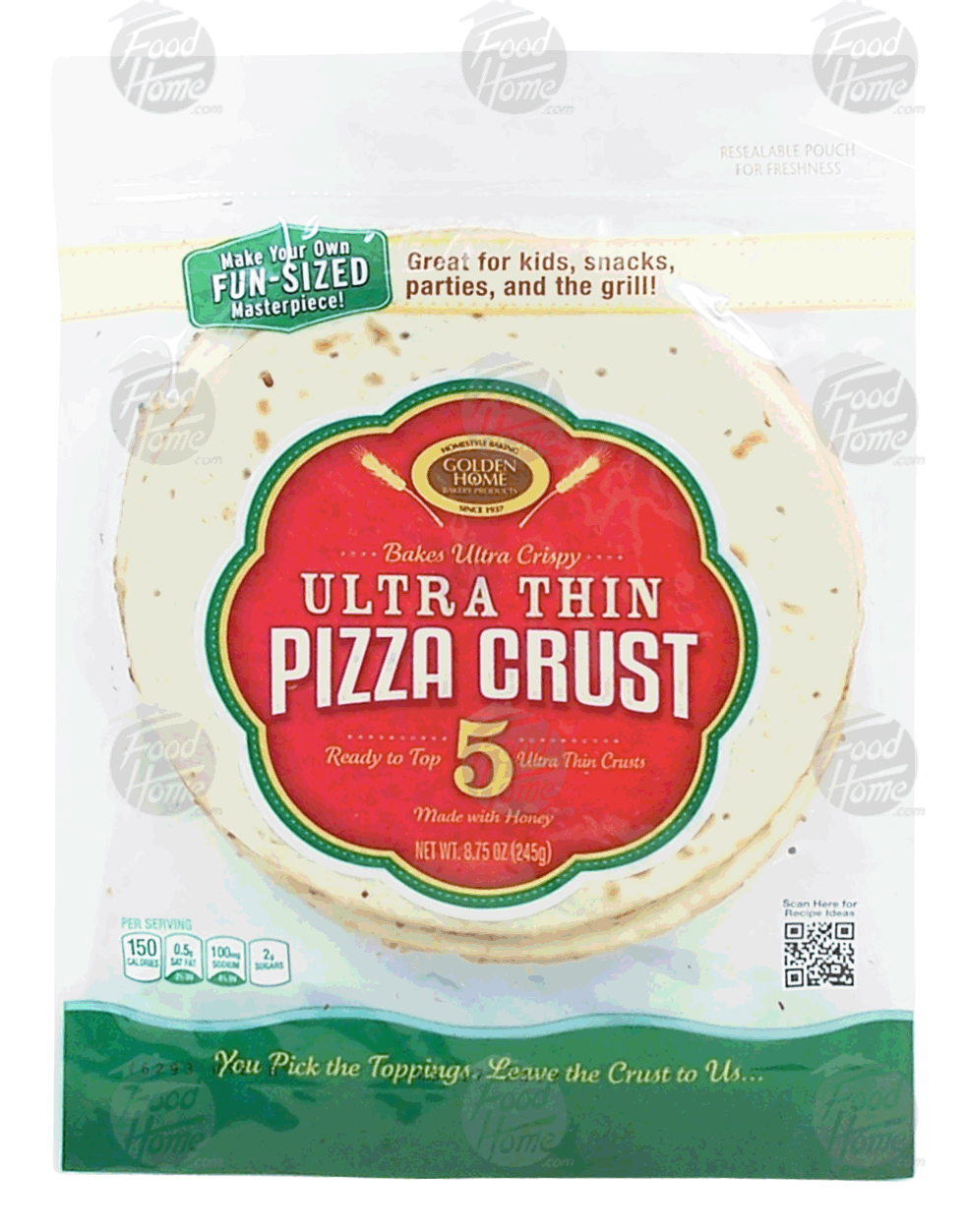 Golden Home Bakery Products ultra thin pizza crust made with honey, 5-count Full-Size Picture